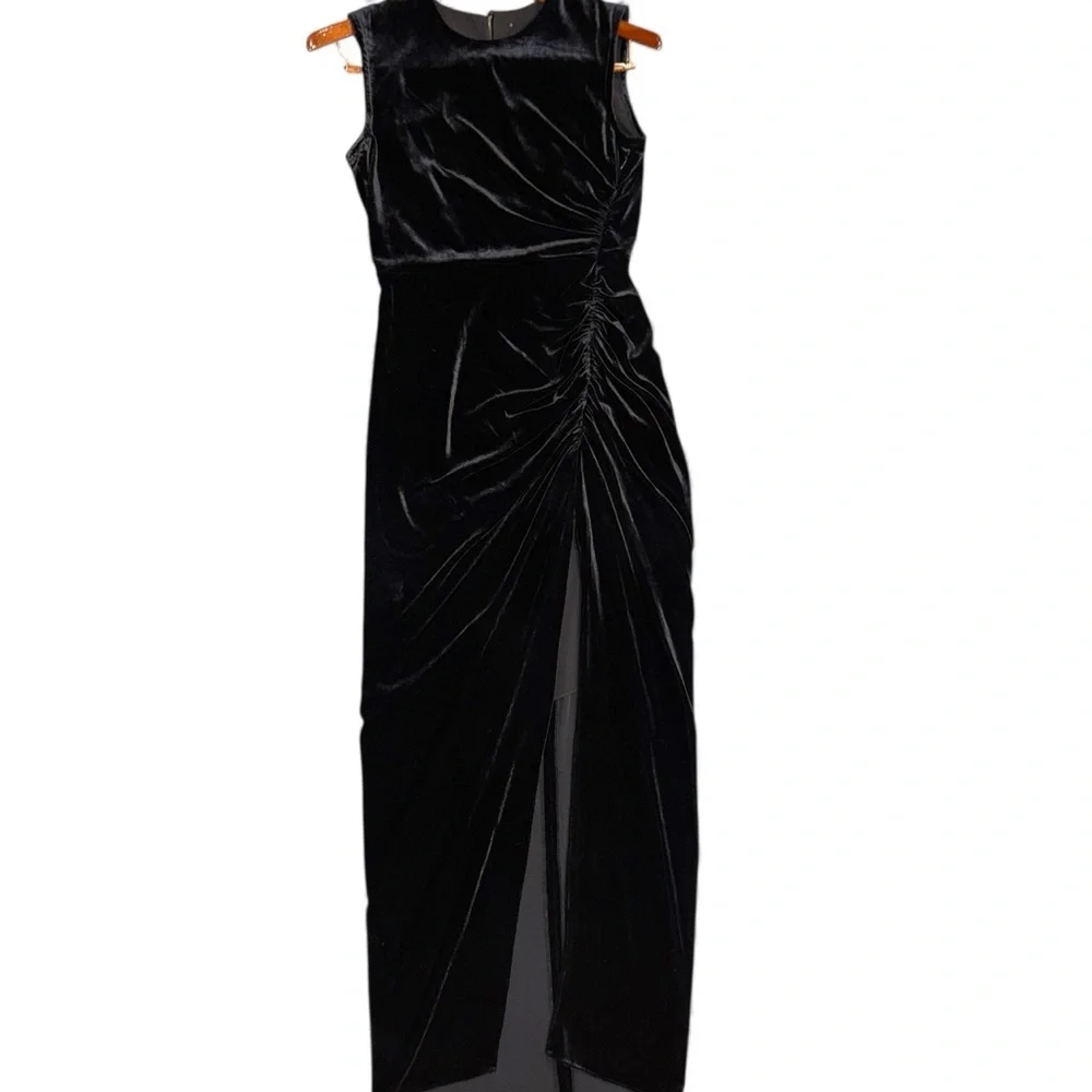 Veronica Beard silk velvet Elegant Black ruched Maxi sleeveless Dress romantic - Picture 14 of 15